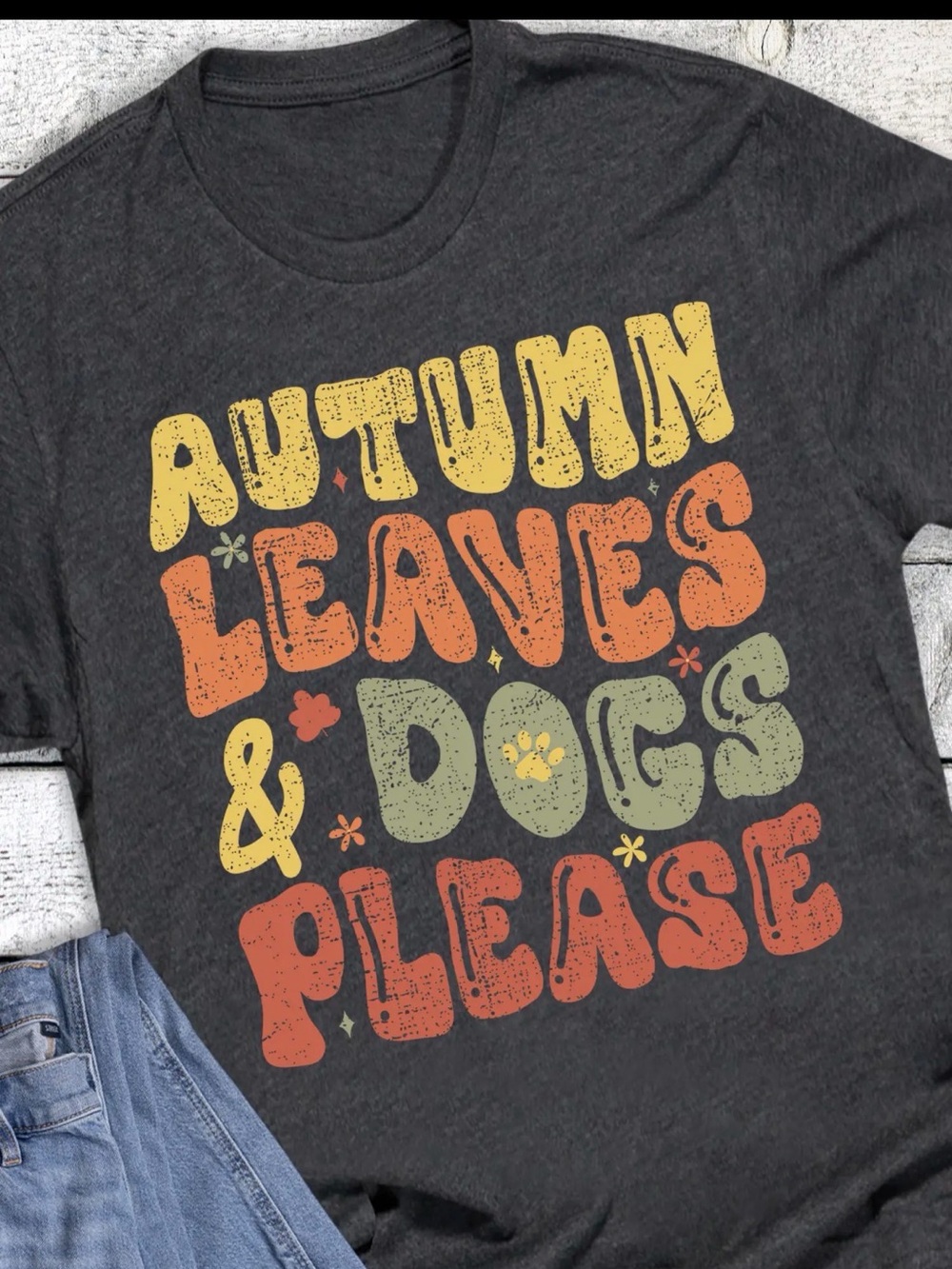 NWT Autumn Leaves & Dogs Please Graphic Tee - Charcoal